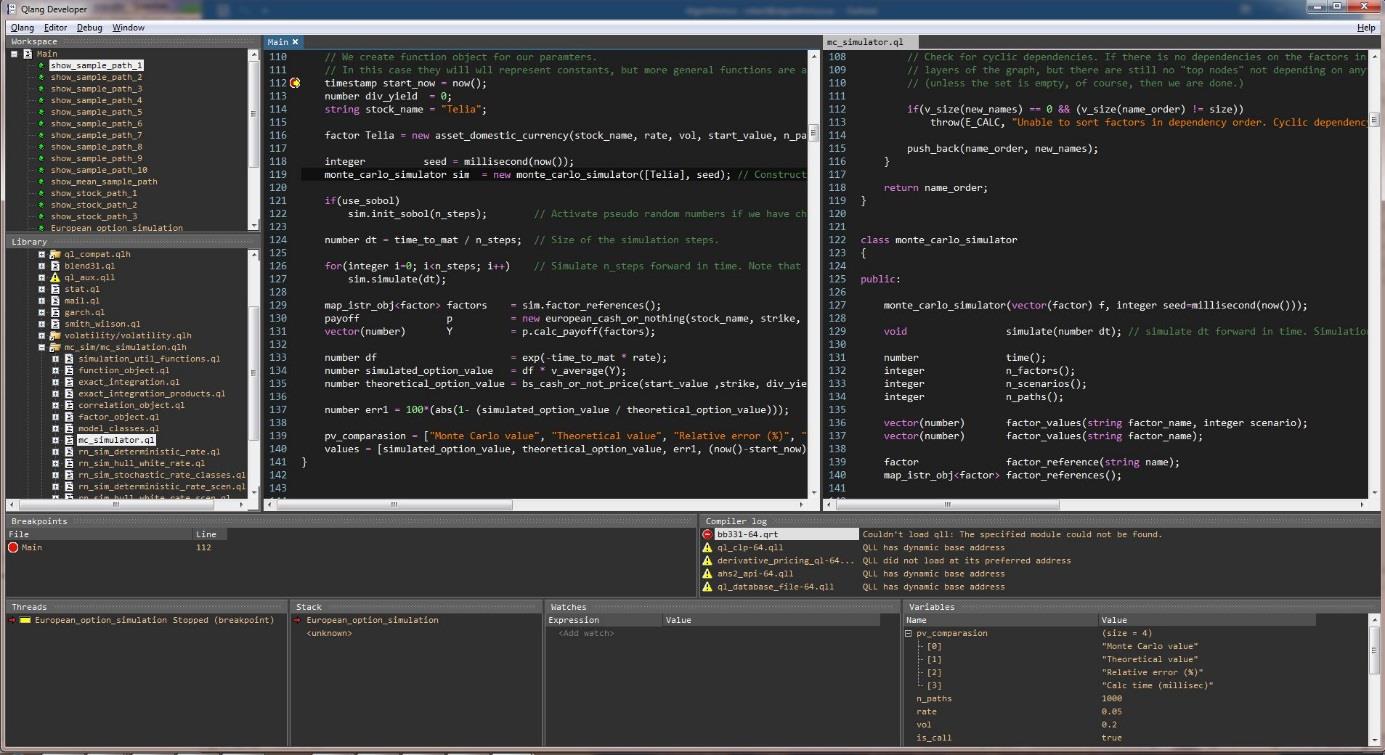 Quantlab Developer with QLang code and real-time data
